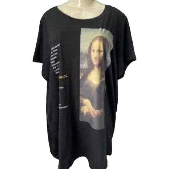 Freshly Painted +5 Black Crew Neck Mona Lisa Painting Graphic Short Sleeve Tee - Picture 2 of 6
